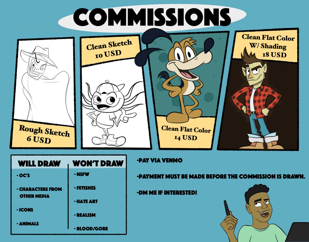 Since college is around the corner, I'm opening up commissions! For now, only five slots are opened. Anyone interested should DM me for more info. (RT to spread the word!)

#art #artistsontwitter #characterdesign #cartoon #digitalart #commissions #commissionsopen 