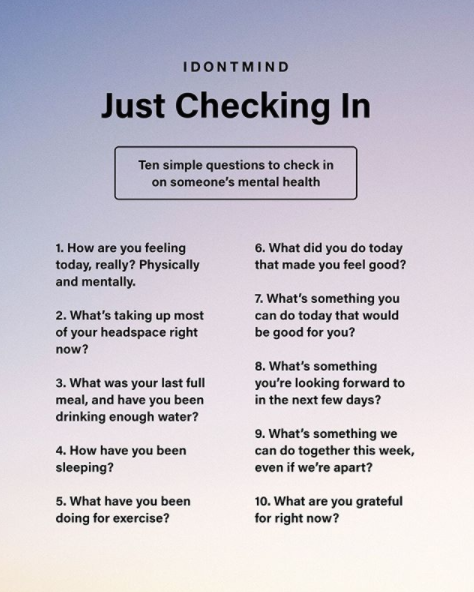 Check in on your people. Thank you to our friends at @idontmind for sharing — our Crisis Counselors are always here for you and your loved ones. Just text SHARE to 741741 to reach them!