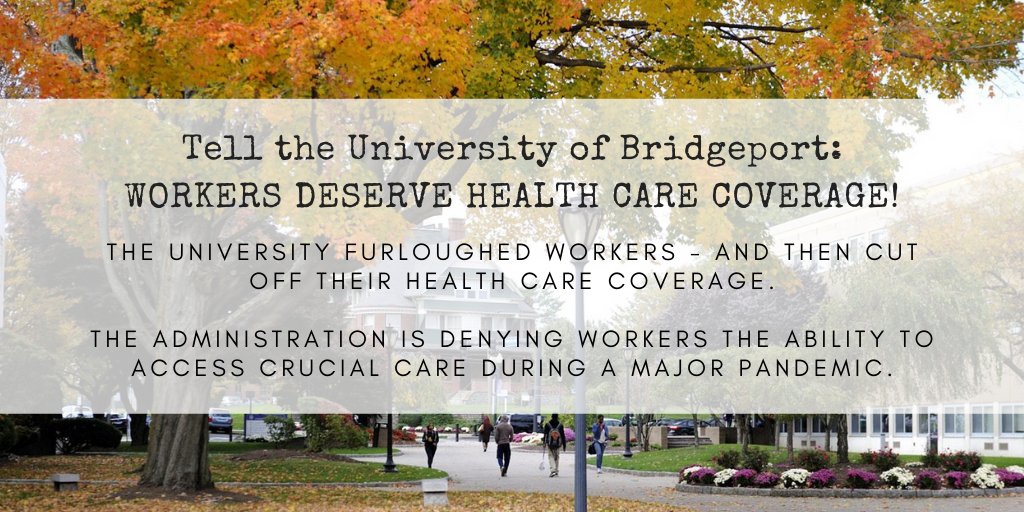 opeiu153's tweet photo. The workers at @UBridgeport have taken good care of the university - but when times got tough, the university failed to reciprocate.

Show the workers some love and RT this post. We can only secure health care coverage with more visibility and pressure on the university. https://t.co/qzUIEaDkMc