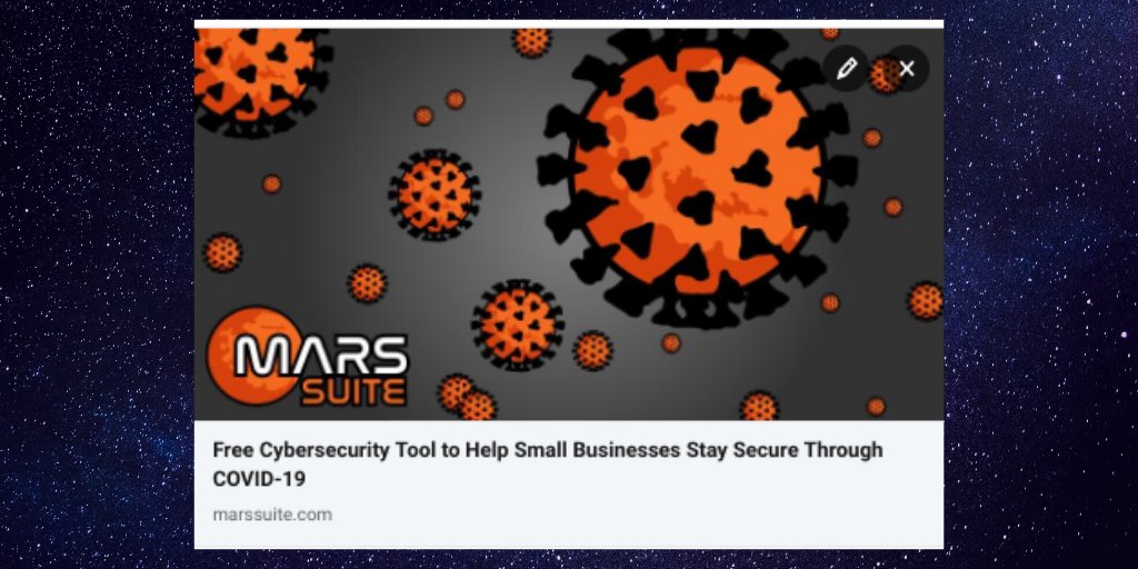 Our joint venture, Mission Innovate, is stepping up to do their part in fighting the cybersecurity impacts of #COVID19 by giving small businesses 3 free months of the new MARS Suite™ continuous monitoring tool.  marssuite.com/covid19/