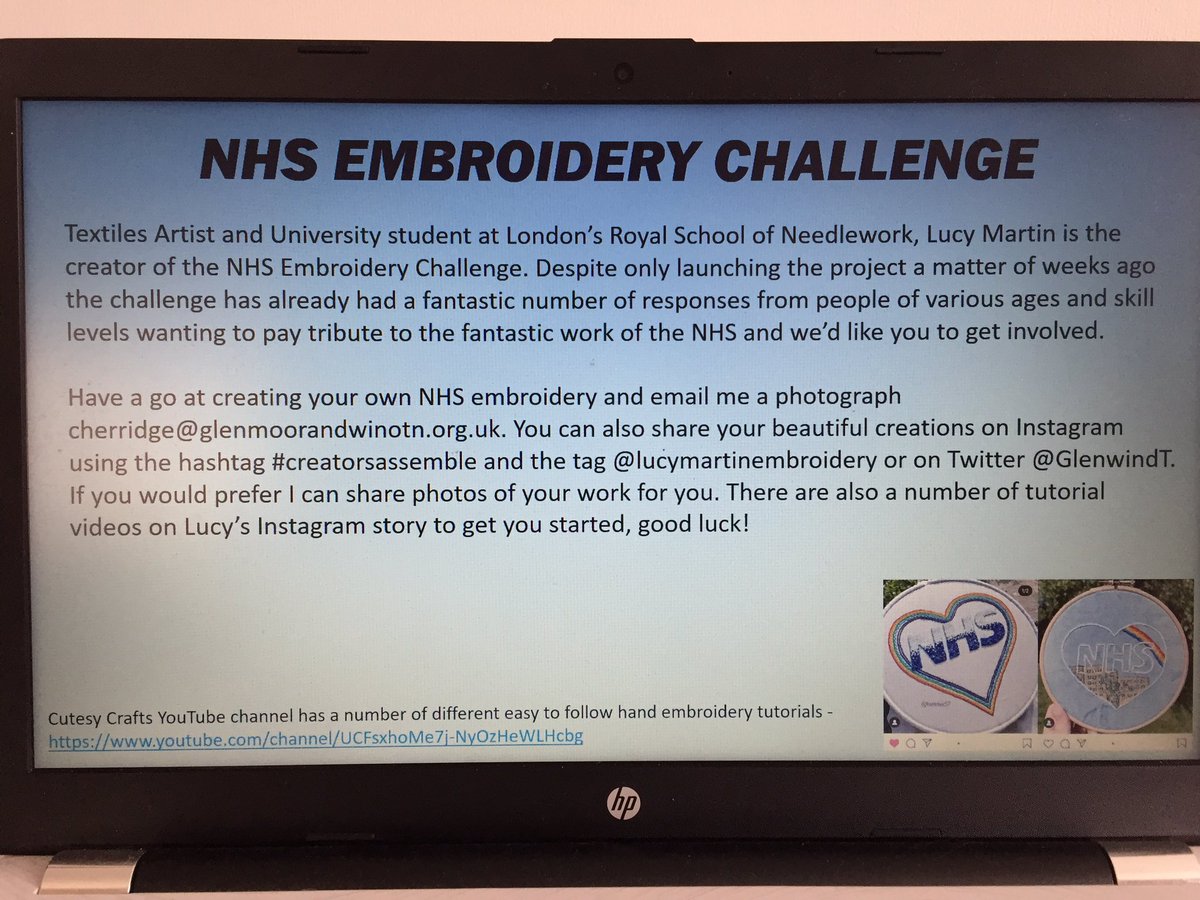 NHS embroidery challenge. More info on SMHW or in the second photo if you have good eye sight. <a href="/GlenmoorAcademy/">Glenmoor Academy</a> <a href="/WintonAcademyUL/">Winton Academy</a>
