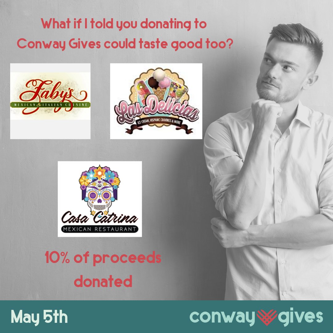 ConwayGives's tweet photo. Need some lunchtime plans? Want to get out of the house for a little bit? Visit Las Delicias-Conway  Faby's Restaurant or Casa Catrina Mexican Restaurant  for lunch today and help prevent homelessness! #NeighborsHelpingNeighbors #InThisTogether #GivingTuesdayNow https://t.co/V4Kqfysiq0
