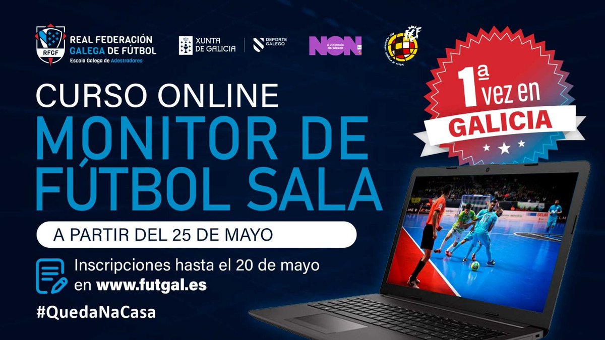 futgal's tweet photo. 📚 FORMACIÓN

A Escola Galega de Adestradores da RFGF convoca o curso de Monitor de Fútbol Sala Online

📅 A actividade formativa comezará o 25 de maio e rematará o 21 de xuño

✍️ A inscrición xa está aberta e tedes toda a información na nosa web 

🔗 https://t.co/fSsnGK7pqB https://t.co/T4MmGZwVUR