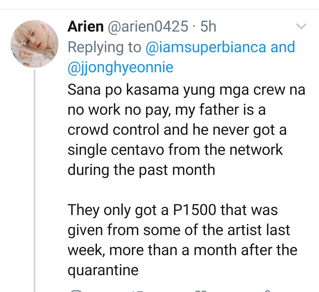 MJQReyes's tweet photo. As per Bianca G, their ABS-CBN bosses have assured them that none of the employees will lose their job and that all benefits will remain active for the next 3 months. 

Heto naman ang reaction nina Kuya:

*** https://t.co/LnrGuwg56x