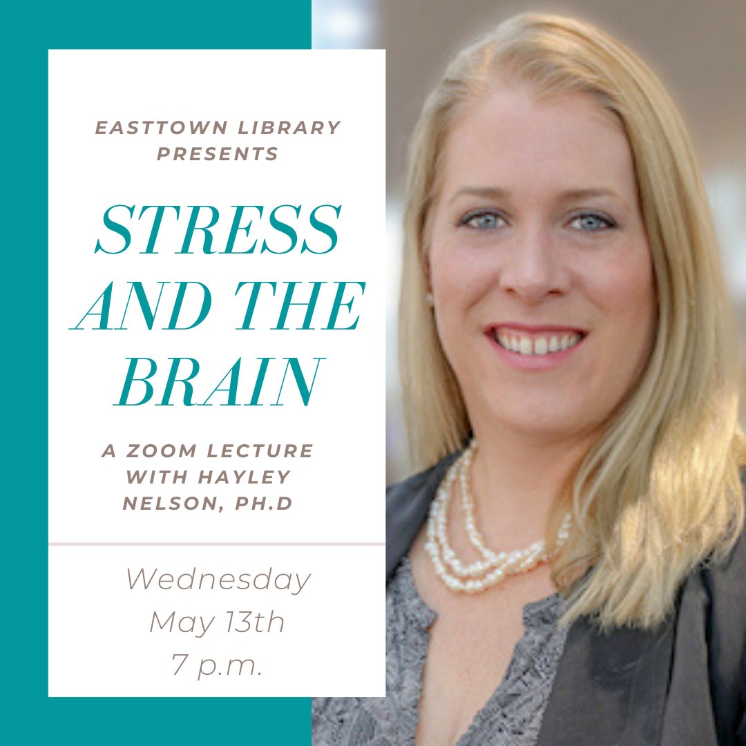 easttownlibrary's tweet photo. Join us on May 13th at 7 PM for a Zoom lecture, "Stress and the Brain," with Hayley Nelson of @DelawareCCC. Register with this link and you will receive an invitation by email by 1 PM on May 13th: https://t.co/qDcFF8zO5z
#Berwynpa #EasttownLibrary #mentalhealth https://t.co/F20fsmE45U