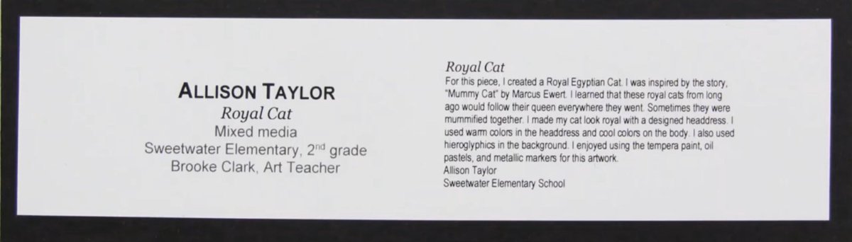 PelicansCreate's tweet photo. Shout out to our @sweetwaterVCPS artist for her Egyptian Cat featured in the Volusia Creates Exhibition at @MOASdaytona! The virtual show is available for viewing now at https://t.co/GLhDrbbMXV https://t.co/FJlmstBgMY