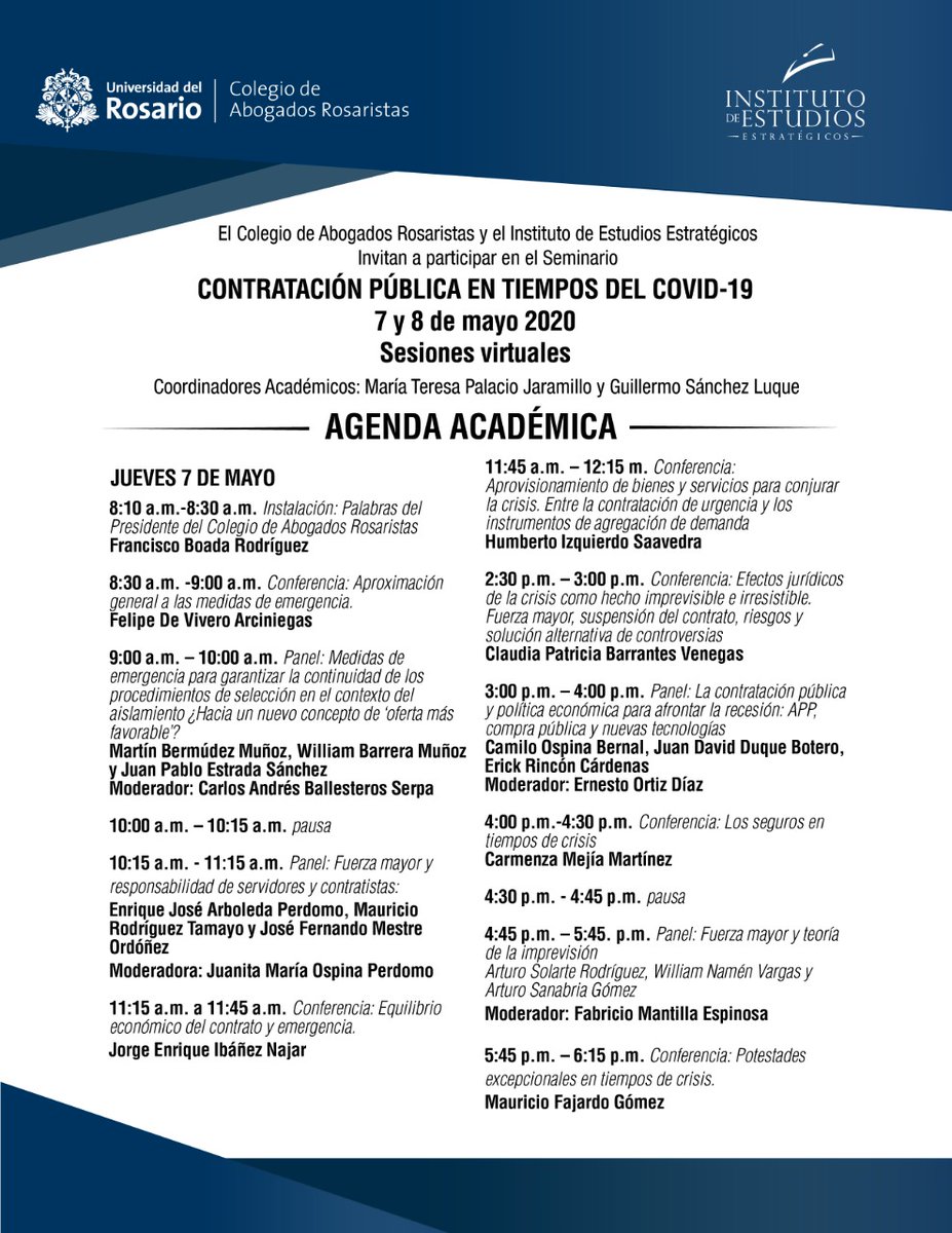 cabogadosa1's tweet photo. CONTRATACIÓN PÚBLICA EN TIEMPOS DE COVID-19

Los invitamos a participar de este evento académico de lujo, organizado por @IEESTRATEGICOS y @abogadosrosaris 

Solo por ser miembros de nuestro Colegio, tienen un DESCUENTO especial para inscribirse. https://t.co/CcVpNW4Tqg