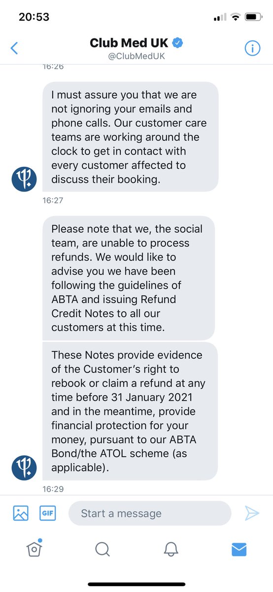 emmaleroux12's tweet photo. @ClubMedUK This reply from @clubmeduk shows they are not following @ABTAtravel code of conduct which clearly states that customers should be told when they can expect their #refund by. https://t.co/clupxyfcVY