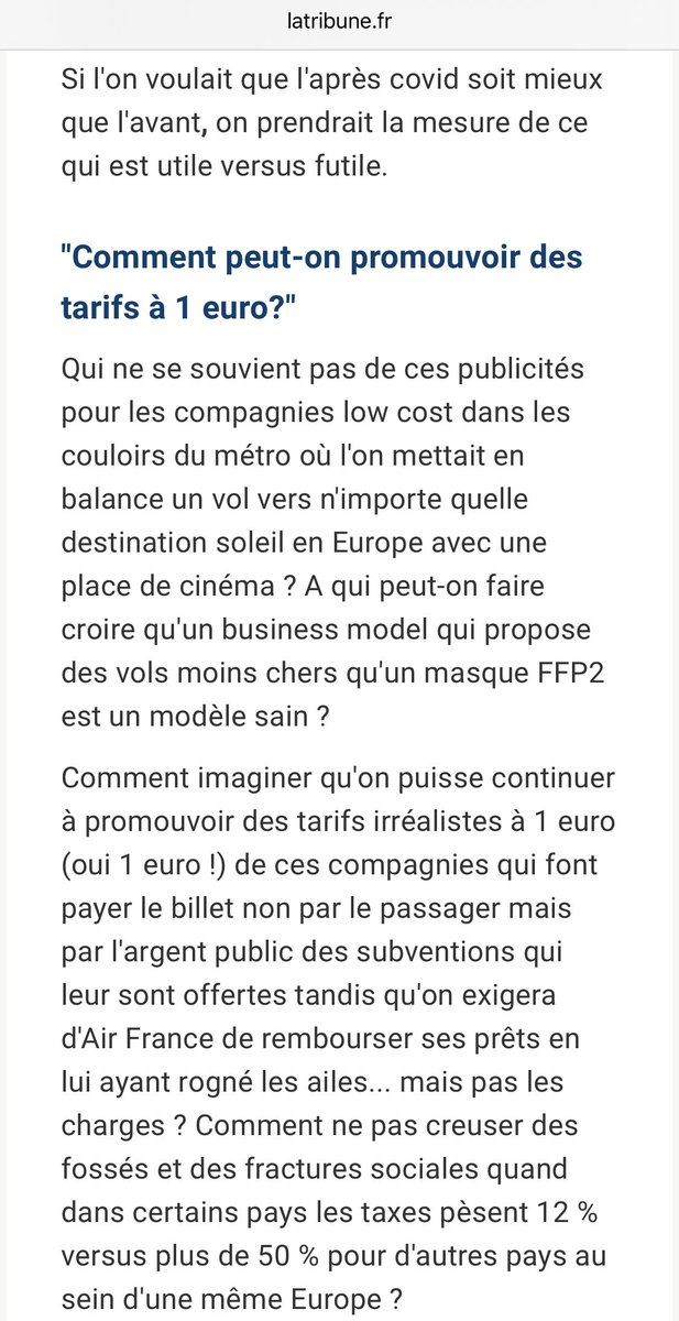 zepyaf's tweet photo. «Comment imaginer qu’on puisse continuer à promouvoir des tarifs irréalistes à 1 € (oui 1 euro !) de ces compagnies qui font payer le billet non par le passager mais par l’argent public des subventions qui leur sont offertes ? »

https://t.co/aDuOTI2rNY https://t.co/bN1ISnpYjw