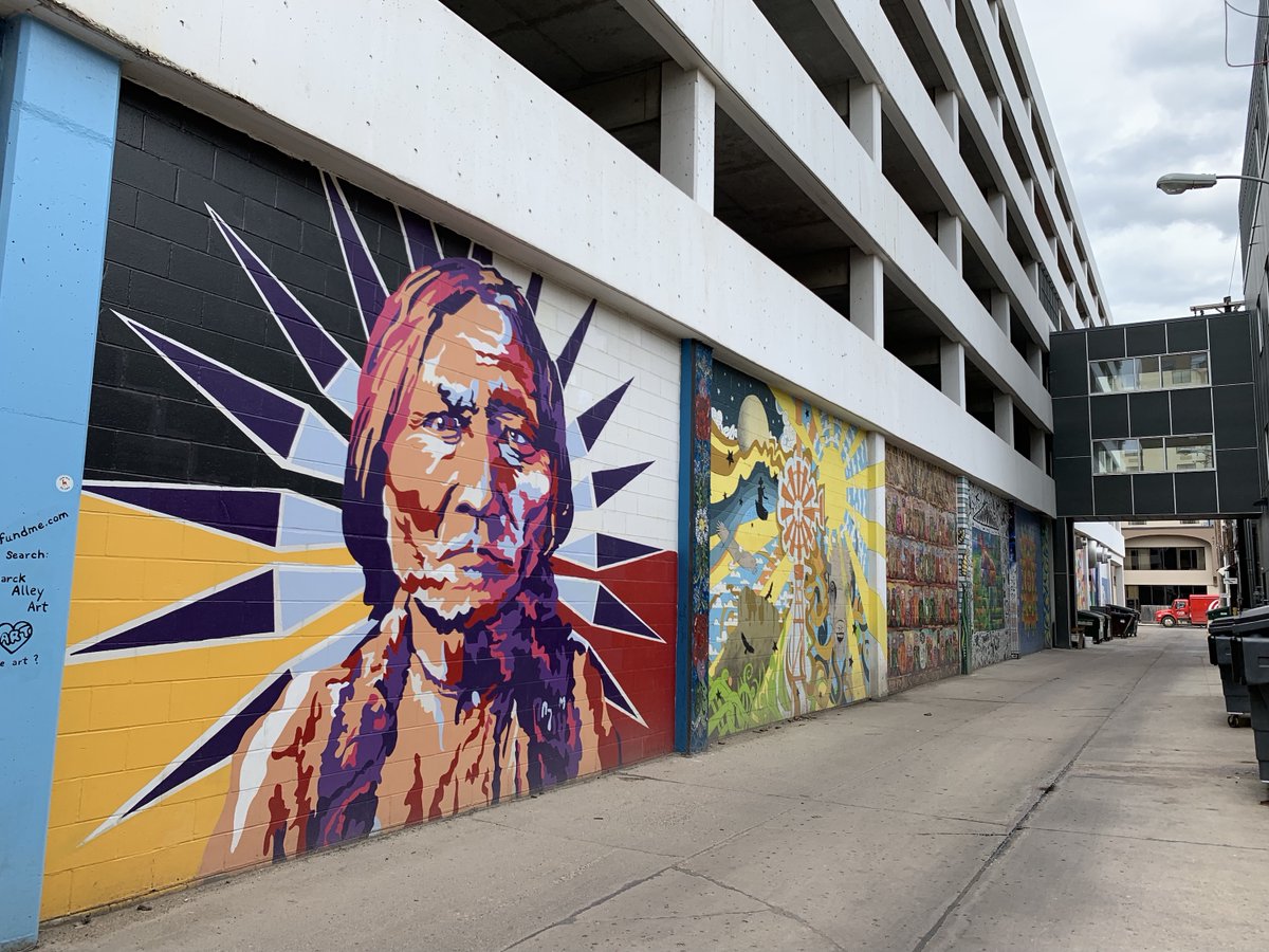 PostcardJar's tweet photo. A6. Another way to spend a day is to explore @bismancvb and check out the murals downtown. #nttw20 #MWTravelChat @NorthDakota https://t.co/NI0jYiibFE