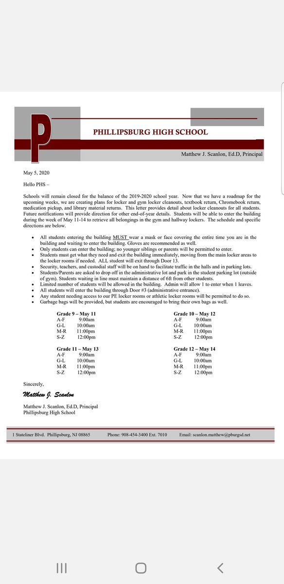 Good afternoon PHS..please take a look at next week's schedule for student locker clean outs. This was also emailed home a few moments ago. Please direct questions to your grade level principles, Mr. Rovi and Mr. Stillo... Remember those guys?