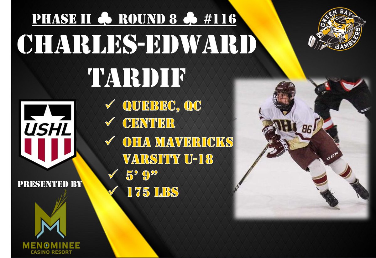 GamblersHockey's tweet image. With the 116th overall pick in the 2020 USHL Phase II Draft, the Gamblers select Charles-Edward Tardif!

#gogamblers