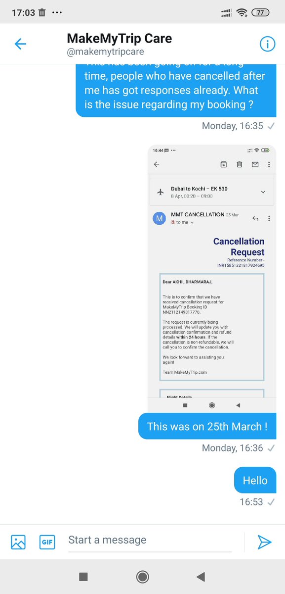 iruleocean's tweet photo. @makemytripcare @makemytrip .. it's been more than a month and have not received any update other than ' we will  Get back to you.' Have shared booking details so many times. https://t.co/daKosP9YrN