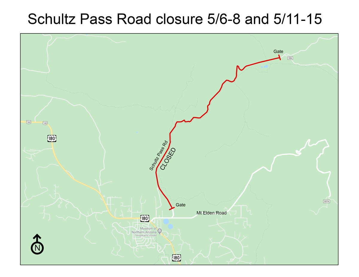 CoconinoNF's tweet photo. Part of #SchultzPass Road (ForestRd420) from intersection Mt. Elden Rd to gate past Schultz Tank, will be closed to all motorized traffic tomorrow/Thurs thru Friday due to log hauling operations. Re-open Friday evening for weekend, close again next week https://t.co/80m99qJFco https://t.co/dghORJ6ERT