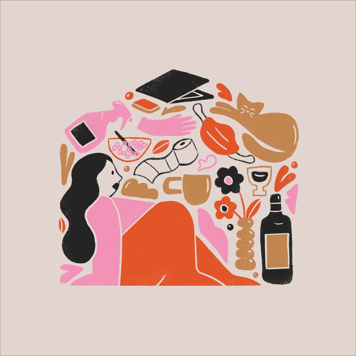 Me and my essentials 🍷☕️🐱💻🧼🧽🧻🥣🌸💕 #procreate #design #illustration #stayhome #alonetogether #covid_19