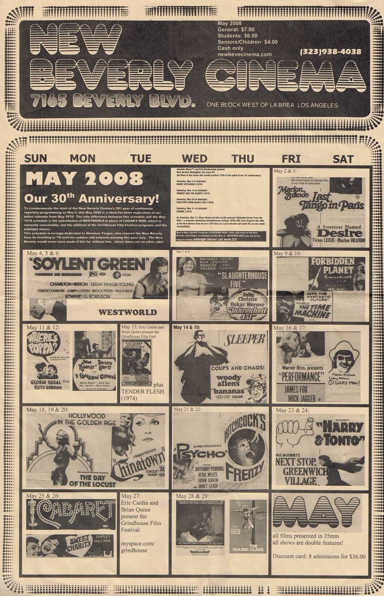 Celebrating 42 years of the New Bev! The theater opened on this day in 1978 and we were able to recreate most of the opening month's schedule for our 30th anniversary in 2008.