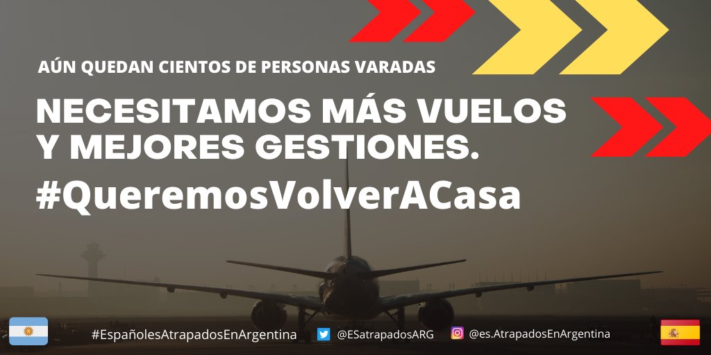 ArgentinosSpain's tweet photo. Somos muchas personas varadas, muchos en situación crítica y muchas personas vulnerables.

Se nos acaban los recursos.

#queremosvolveracasa 
#EspañolesAtrapadosEnArgentina

@EmbajadaEspArg @MAECgob @Iberia @AranchaGlezLaya @felipe_sola @ANACargentina @Aerolineas_AR https://t.co/YkWHXepEHx