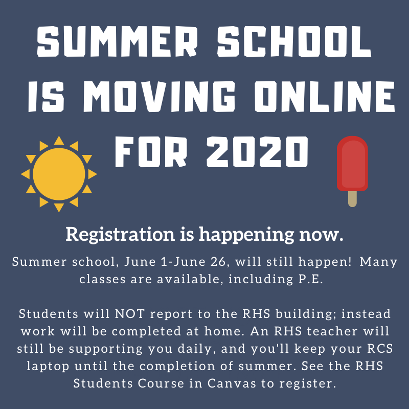 LearnatRHS's tweet photo. Summer School Update! It's happening... online!  If you did not sign up yet, you can do so here: https://t.co/NkEIg1JPMl @RHSRedDevils @RHSRegister @StuCoRichmond @wertigers @DennisBulldogs #weRHibberd https://t.co/YgyPjUXd6w