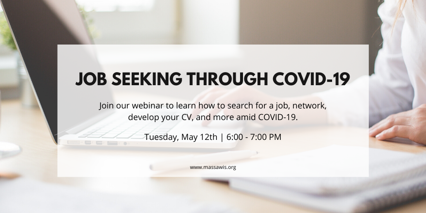 MASSAWIS's tweet photo. Join us at our free webinar about job searching during the COVID-19 pandemic. Register now: https://t.co/8stzqhVqKw https://t.co/xjX8KPM5C7