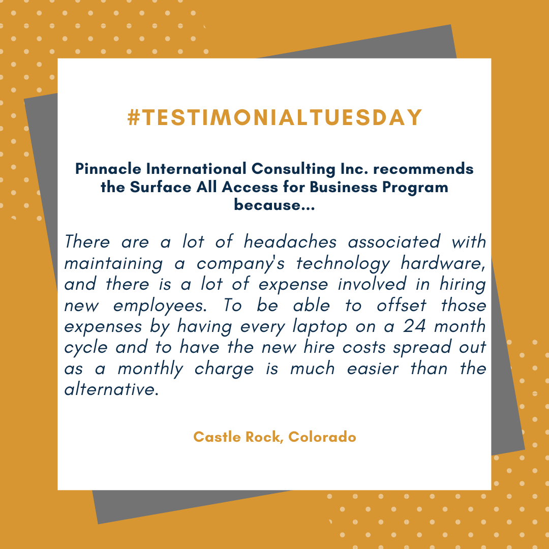 LiftForward's tweet image. #TestimonialTuesday What are your thoughts on the Surface All Access for Business Program? #surface #daas #microsoft