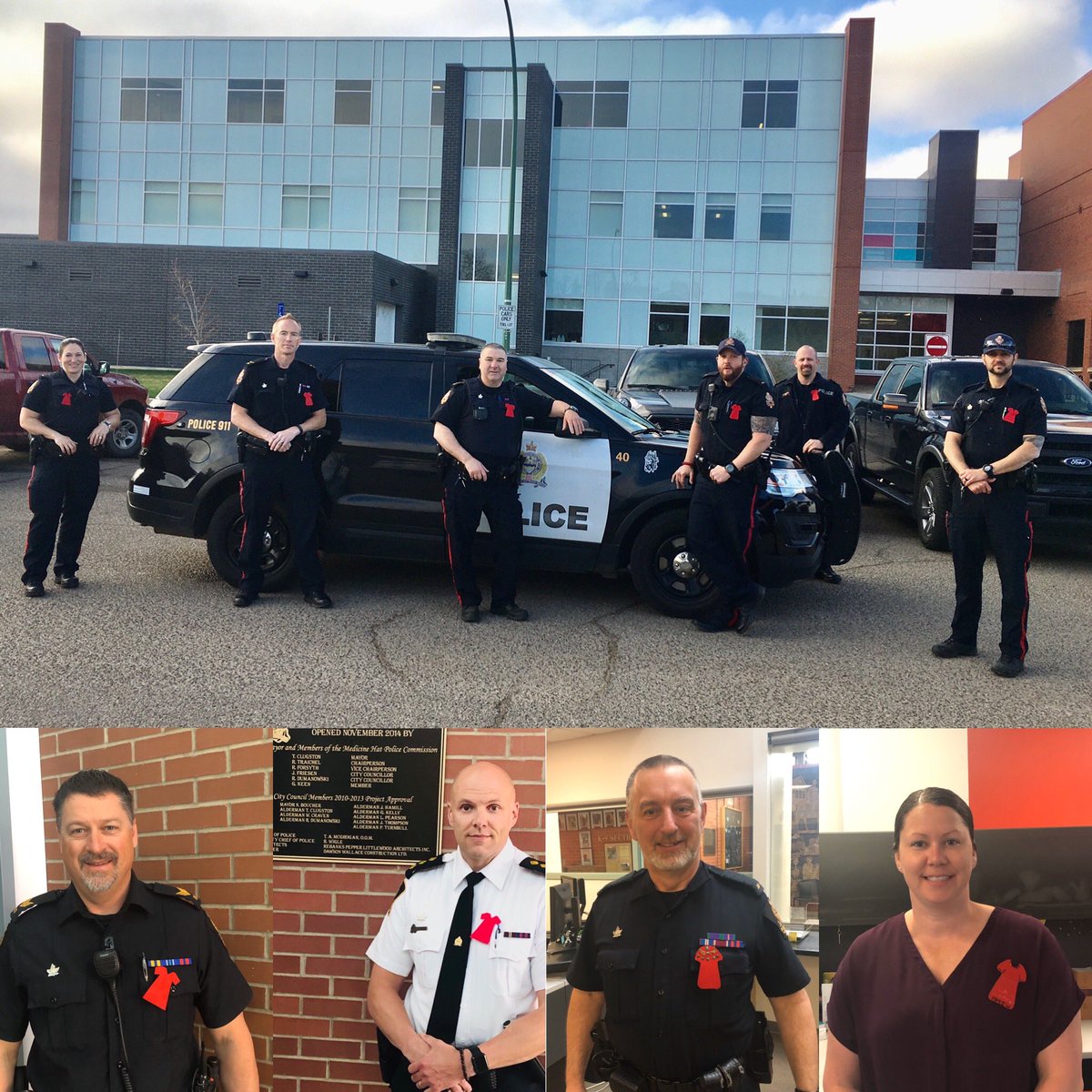 medhatpolice's tweet photo. May 5th is a National Day of Awareness for the Missing and Murdered Indigenous Women and Girls. Our members are wearing red dress pins to honor the lives of the missing &amp; murdered women 
#nationaldayofawareness #MMIWG #MiwaysinwearsRED #medhat https://t.co/VbEzUsLRb7