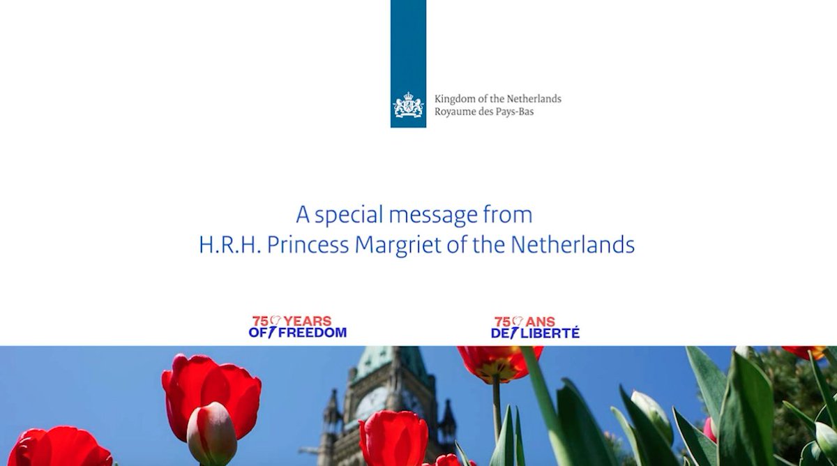 NLinToronto's tweet photo. Today, 75 years ago, the Netherlands was liberated. It's our Liberation Day and it is also Dutch Heritage Day in Canada
H.R.H. Princess Margriet recorded a special video message, in honour of #Liberation75 of the Netherlands. Watch it: https://t.co/gdl5ZNdjUE
#PrincessMargriet https://t.co/pnwN4U4A77