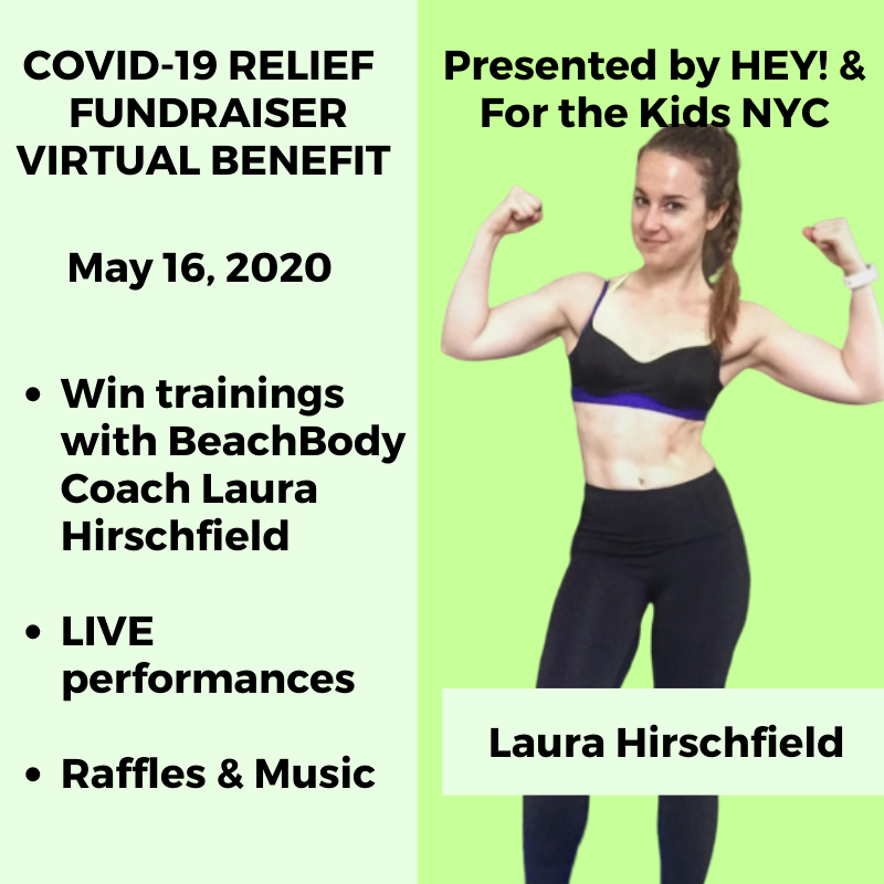 HEY_org_'s tweet photo. HEY! and For the Kids NYC are hosting a virtual benefit to raise money for the COVID-19 Relief Fundraiser on May 16! There will be live performances, raffles and music! https://t.co/gowCgTRme8