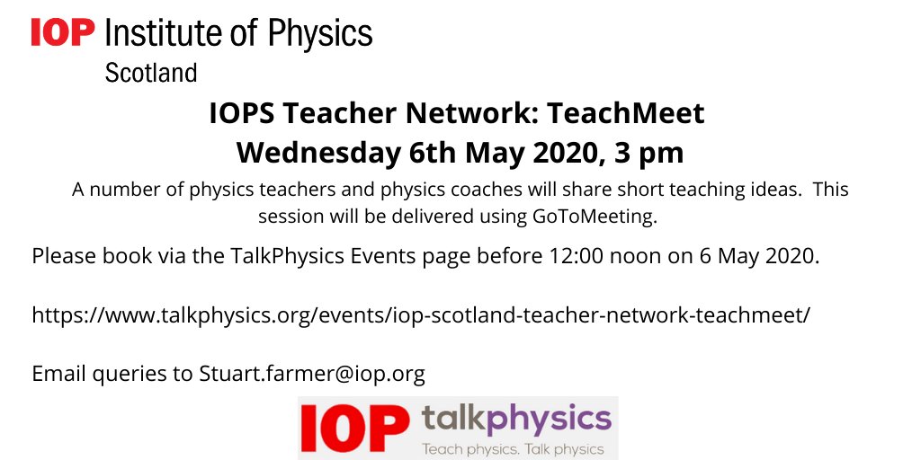 andrewkbailey13's tweet photo. @IoPScotland @IOPTeaching
 Teacher Network: TeachMeet sharing session. Wed 6 May 3 pm  

Book at https://t.co/HZyuu8RlGZ

#weteachphysics #DigiLearnScot https://t.co/8bO1UqX1Ku