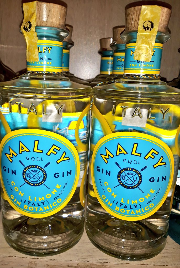 12. Malfy con limone. Alc 41% ,price 3540. From Slater, Vintage, Soys , Montyz. Malfy Gin is an Italian gin is made using a selection of six botanicals, as well as an infusion of Italian coastal lemons, including some from the Amalfi coast!Very citrus forward and fresh!