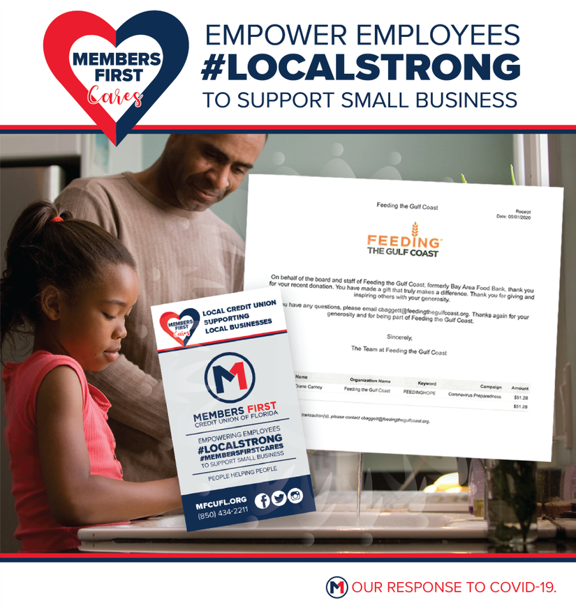 MembersFirstFL's tweet image. As part of the #CreditUnionsCareChallenge, our Records Manager, Diane, donated and matched the $25 she received from Members First, to invest in our community, to Feeding the Gulf Coast. To learn more, visit feedingthegulfcoast.org.

#MembersFirstCares #LocalStrong