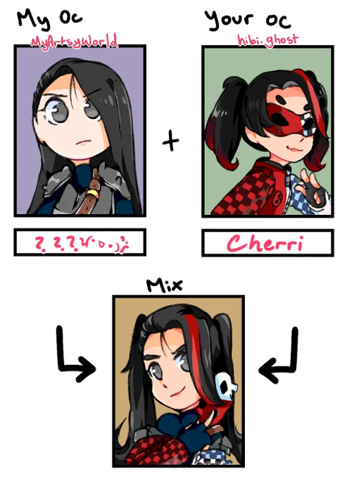 oc fusion with @HibiGhost and @_Ayarain 😭💖they turned out so good i love them!!!! (i also have no names for my ocs hahaaa-) 