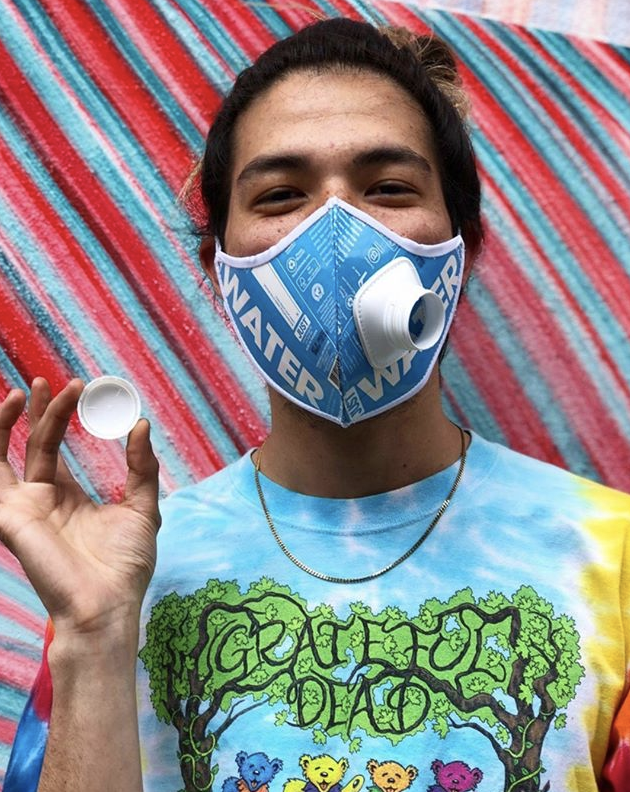 JUST's tweet photo. How do you create? "You know how musicians put out the “Deluxe” album like a day after the original album? This is my version of the 'Deluxe' album face mask made from 2 #JUST water cartons and extra cap for the 'vent' vibe." ~ Peder Cho from #UtopiaUS https://t.co/KADN8QYgUs