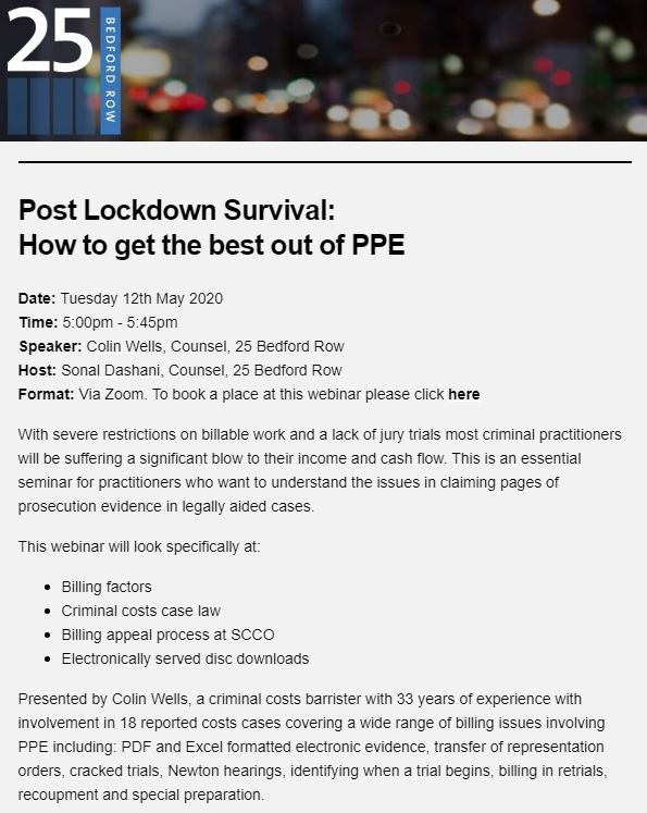 25BedfordRow's tweet photo. You are invited to join us at our webinar: "Post Lockdown Survival: How to get the best out of PPE" on Tuesday 12th May 2020 from 5pm to 5.45pm, hosted by Sonal Dashani and presented by @cwells25br
 
For further details and to book your place, please see: https://t.co/MqMwYjxMz2 https://t.co/YqGHeQ1jMK