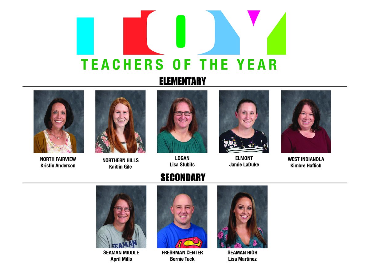 SeamanSchools's tweet photo. Happy #NationalTeachersDay to all of our teachers &amp; congrats to this year’s @SeamanSchools Teachers of the Year! Each year, our teachers nominate a representative from their building to form our very own TOY team. What an honor to be selected by your peers! #LearningWithoutLimits https://t.co/EYmeeUptz5