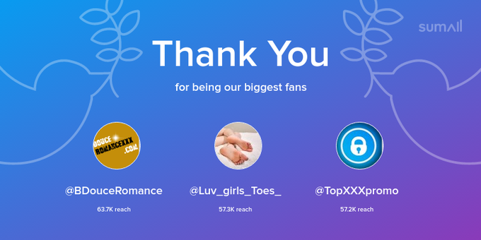 Our biggest fans this week: BDouceRomance, Luv_girls_Toes_, TopXXXpromo. Thank you! via https://t.co/TgunTduqCU