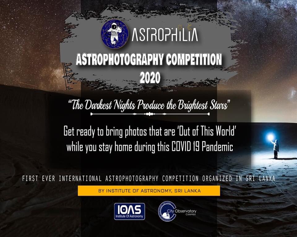 ioas_lk's tweet photo. If you excel in any field in astrophotography you have an opportunity.

Register now for
Deep-sky imaging, 
Planetary imaging, 
Milkyway

For more details, please visit,
https://t.co/nUT0ja61k8

#astrophotography #Competition #staysafe #StayHome #Hobbies https://t.co/JY2KyyfX2R