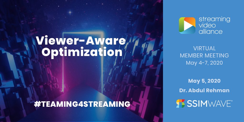 TheSVTA's tweet photo. Day 2 of our virtual member meeting is underway. Next up ▶️ @AbdulRehman_SW CEO of @SSIMWAVE discussing #ViewerAwareOptimization.
We still have significant opportunities to otimize scale & operations, reduce distribution costs, improve #QoE.
#streaming #Teaming4Streaming https://t.co/alPqYT8Rtz