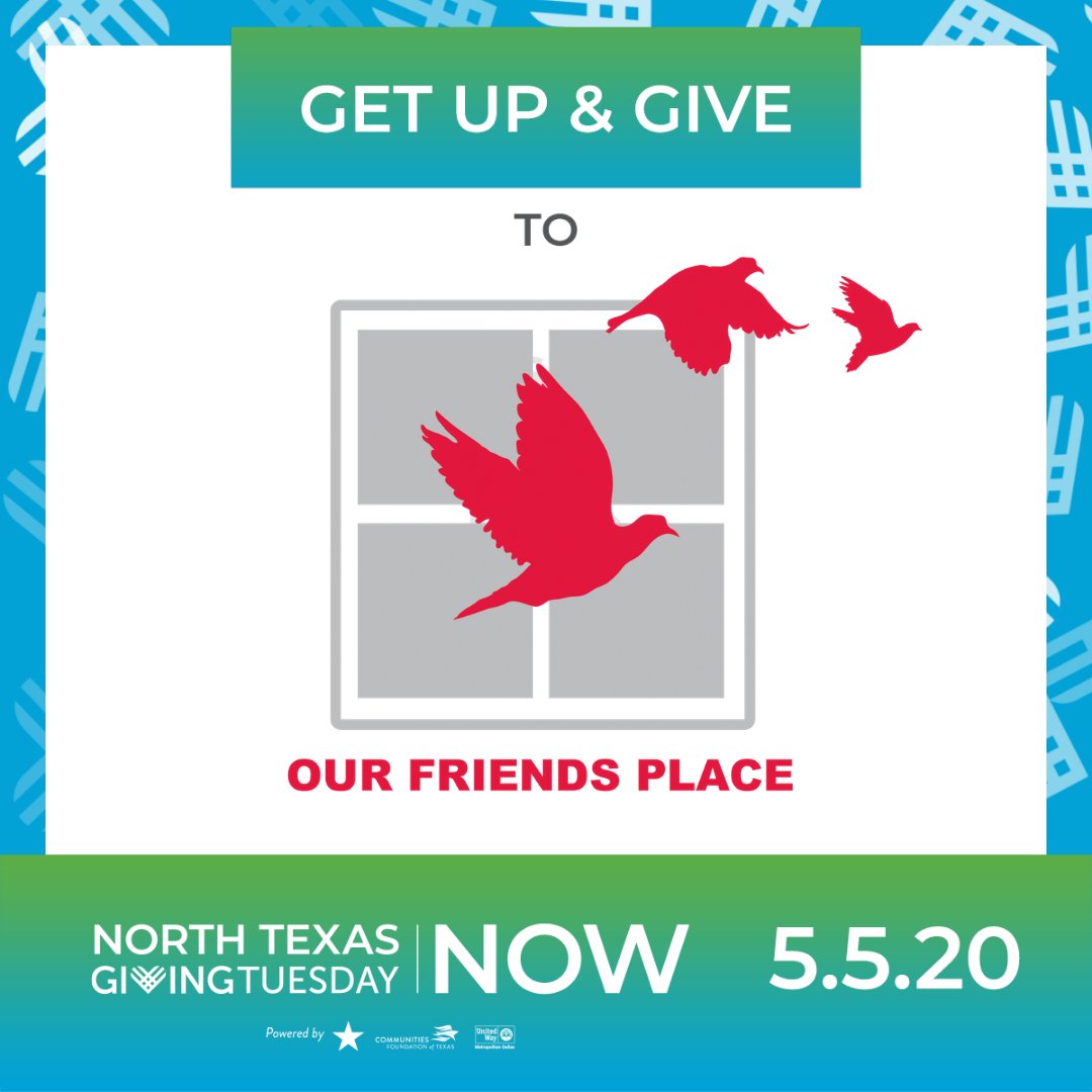 TODAY'S THE DAY! #NTXGivingTuesdayNow ends midnight!
Homelessness, poverty, and abuse don't stop for pandemics. Join the movement. Get Up &amp; Give! northtexasgivingday.org/ourfriendsplace

#BeAFriendChangeALife