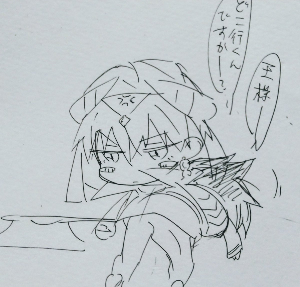 これはスケブの端っこに落書きしてたキャスギルぐだ君(のちに弓ギルが奪いにくる) 