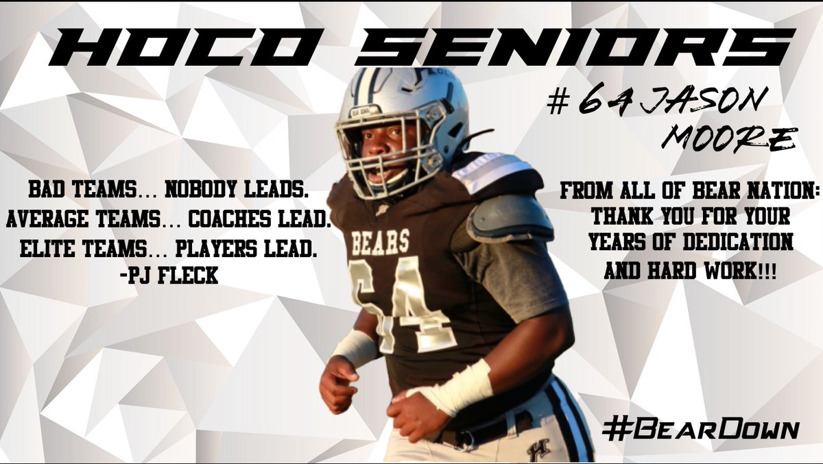 BearDownHOCO's tweet photo. Jason Moore another 4 year Bear! He gave all he had for HOCO!! @Morris57D @BenLBailey @jaredallen24 @RizerBEARDOWN @hchsbeardown
#🐻⬇️🏈💥 https://t.co/bE7GGoeivc