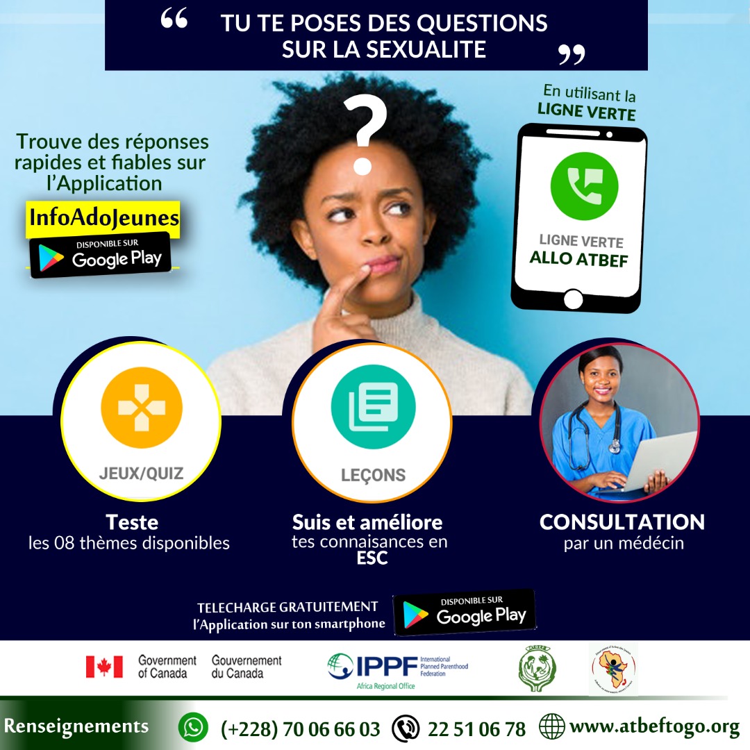 atbeftogo's tweet photo. Vous avez des questions pour lesquelles vous avez du mal à trouver des réponses ? Profitez de la ligne verte de InfoAdoJeunes et discutez de tous les sujets liés à la Santé de la Reproduction. Application disponible sur Playstore 👉🏾👉🏾👉🏾https://t.co/0CJcktTIp9 https://t.co/sxKxiS8ztZ
