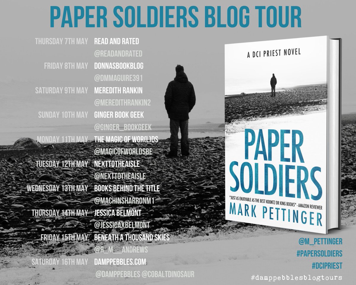 DamppebblesBTs's tweet image. The #PaperSoldiers blog tour starts on Thursday 7th May! Look out for ten days of brilliant reviews and content from 10 fantastic #bookbloggers starting with @ReadandRated on Thursday. Don't miss it! @m_pettinger @damppebbles #DCIPriest #damppebblesblogtours