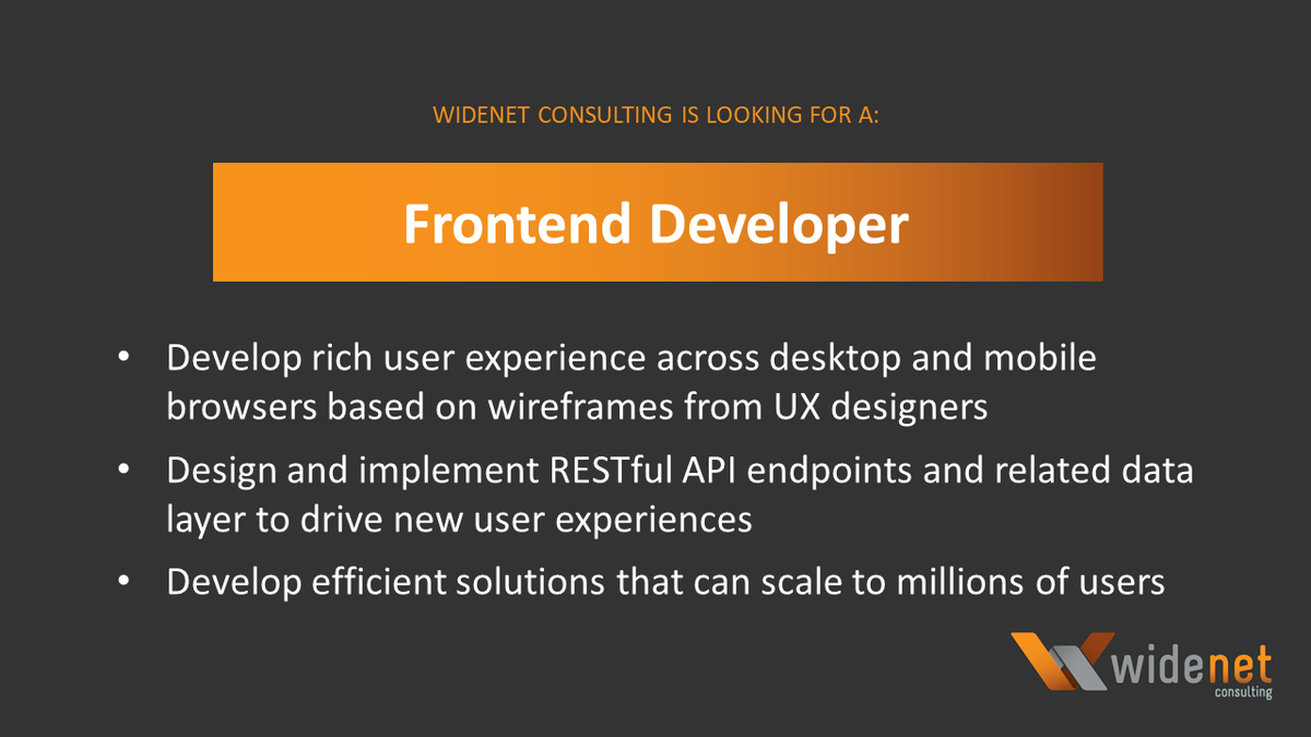 WideNetConsult's tweet photo. We are looking for a Frontend Developer with about 3-5 years of experience building frontend applications. For more details, check out our Careers page: https://t.co/43lAeAIrs7

#FrontendDeveloper #SeattleJobs #ITRecruiting #WideNetConsulting https://t.co/R8bX7rMjGU