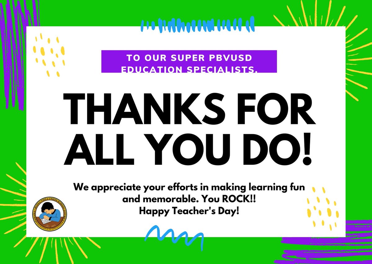 Thank you, PBVUSD Education Specialists! You ROCK!!!