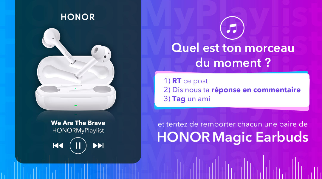 Honor_FR's tweet image. Participe à la création de la playlist HONOR et tente de gagner les Magic Earbuds ! 

🔄 RT ce tweet
💬 Dis-nous quelle musique tu écoutes le plus en ce moment
🙏 Identifie un ami pour tenter de lui faire gagner les #HONORMagicEarbuds

Un gagnant sera tiré au sort le 12 mai 🍀