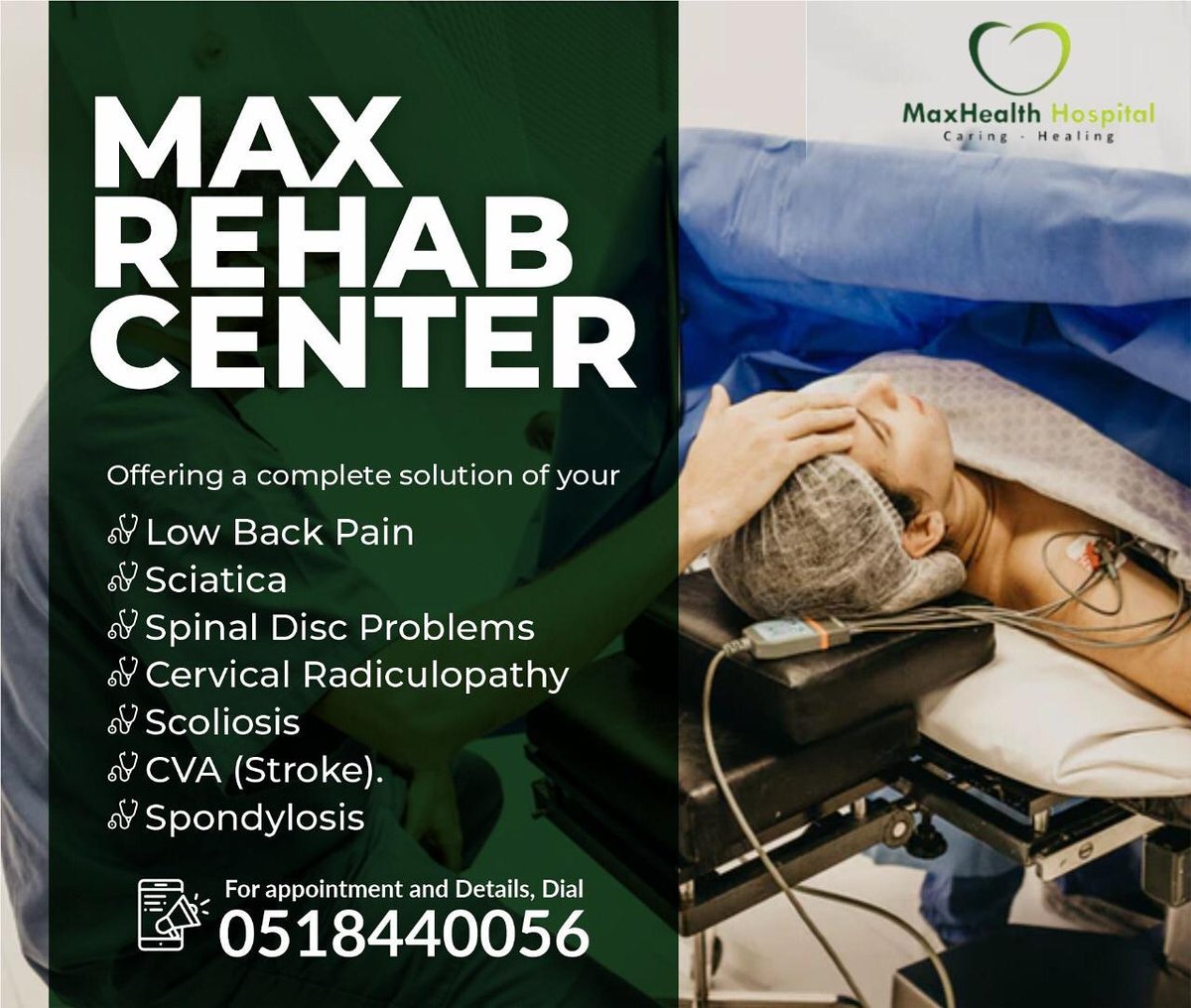 MaxHealth_ISB's tweet photo. MaxHealth Rehab center now offers a complete solution for your Low Back pain, Sciatica, Spinal disc problems, Cervical Rediculopathy, Scoliosis, CVA (Stroke) and Spondylosis.
Contact @ 051-8440056
#Maxhealth #Healingandcaringunderoneroof #hospital #health #healthcare #rehhab https://t.co/OJUDNi8jKG
