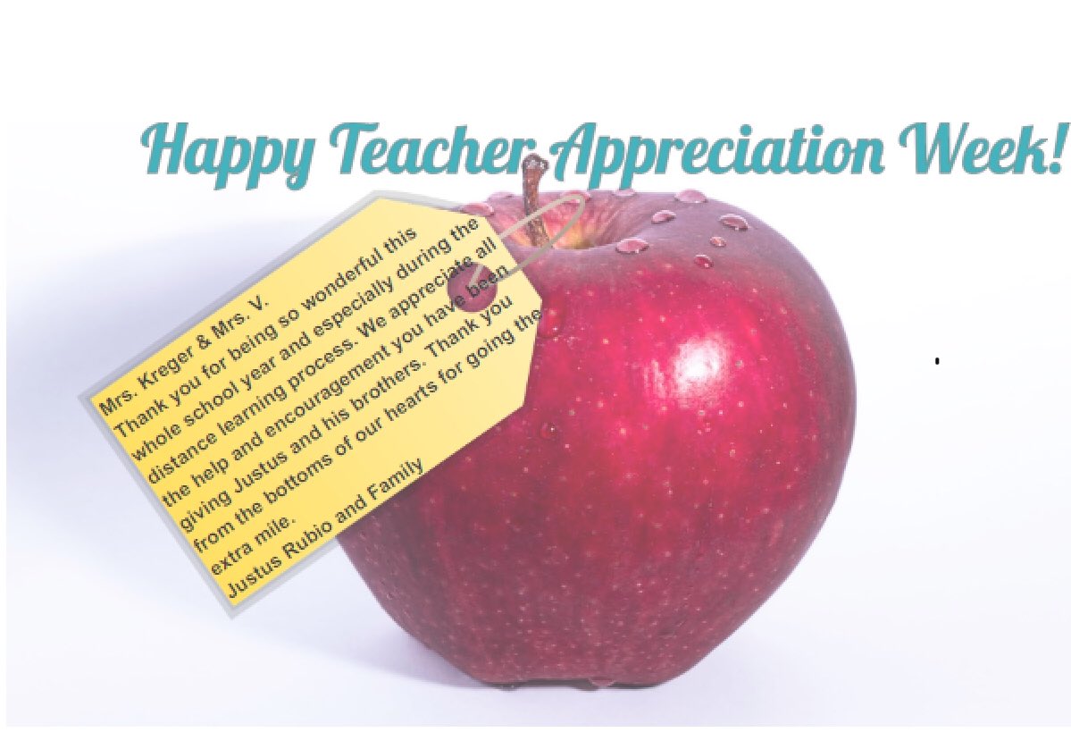 BPpcd's tweet photo. Look at this sweet virtual apple hat Ms V and I received. Thank you Justus. We miss you! #thisisburke @morfaith #@NISD_ECE @NISDBurke https://t.co/e5OYm8zfCf