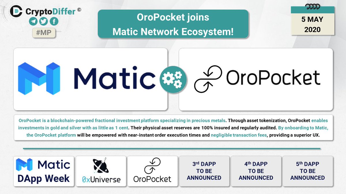 CryptoDiffer's tweet photo. ❗️@OroPocket joins @MaticNetwork Ecosystem!

Through asset tokenization $MATIC, OroPocket enables investments in gold and silver with as little as 1 cent. Their physical asset reserves are 100% insured and regularly audited. 

👉 https://t.co/OjcC3MDtpl https://t.co/1D5zeFbQRa