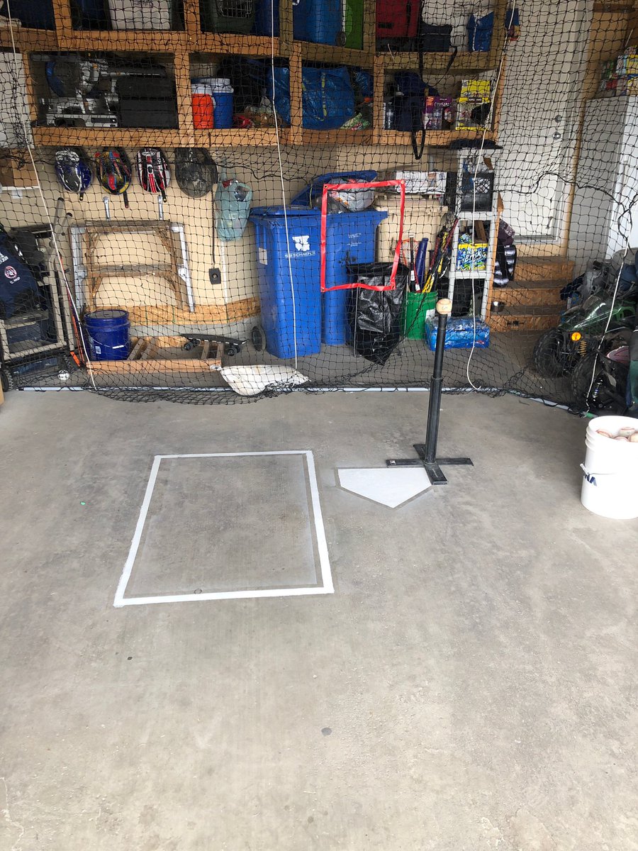 sarahcarrier77's tweet photo. Welllll there goes the floor in the garage lol. Batters box and home plate painted on forever. Making memories?! @m_shayne @PrairieBaseball @toddhubka @BaseballAlberta #quarantinehittingpractice #hitting #baseball #homeplate #batterbox #bantam #aaa https://t.co/9te74gaLHk