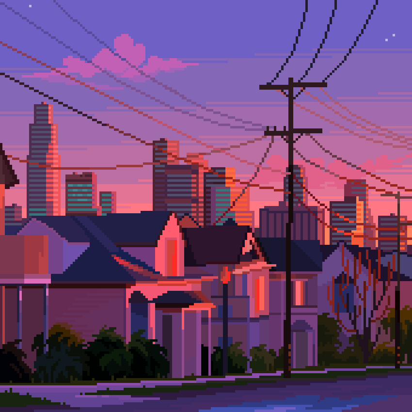 16pxl's tweet photo. sleepy city streets #pixelart https://t.co/DcwwNbyx8q